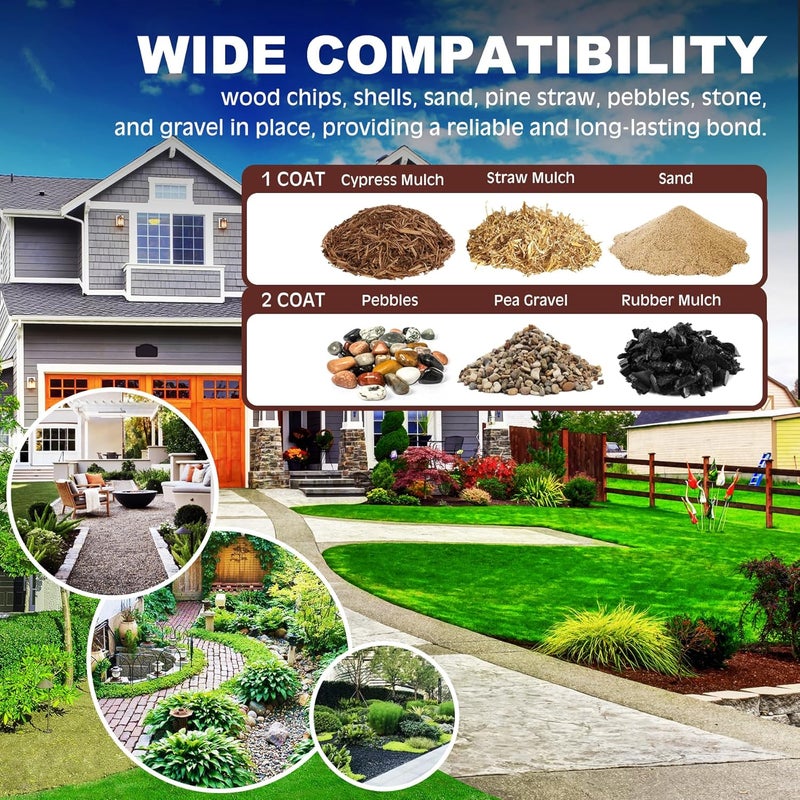 DecorRom Mulch Glue - 32oz Concentrate Gravel Glue, Strong Mulch Lock Landscape Adhesive with Applicator for Landscaping Covers, Garden - Ready to Use Non Toxic Pea Gravel Stabilizer for Patio Rock, Bark - Image 2